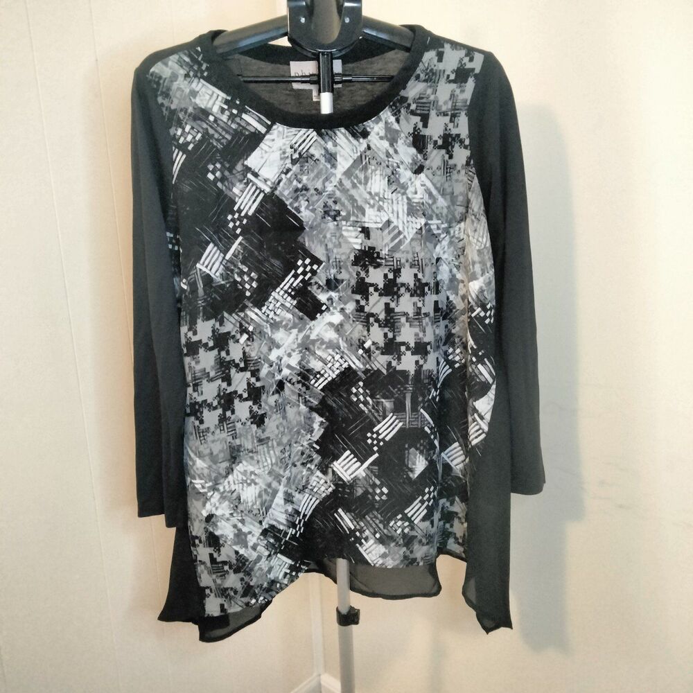 Philosophy Women's 1X blouse long sleeve - sheer back black top